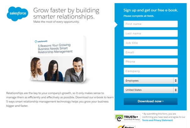 Salesforce offer a free eBook to generate leads