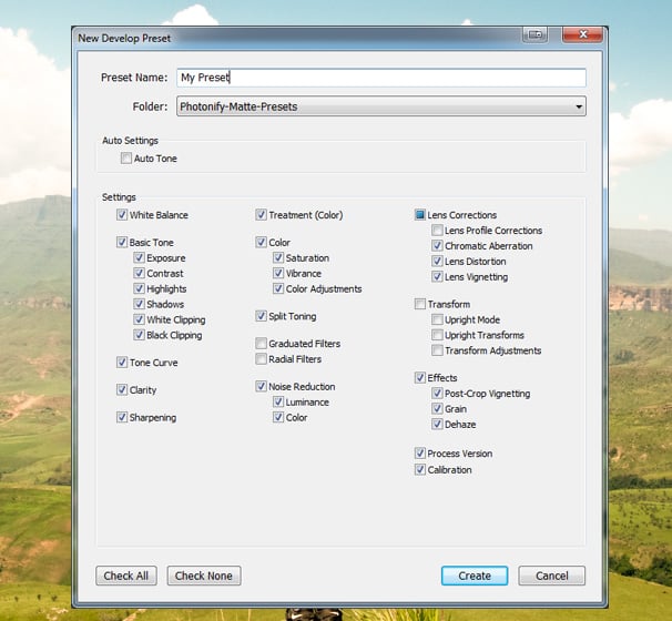 Choose Settings to Include