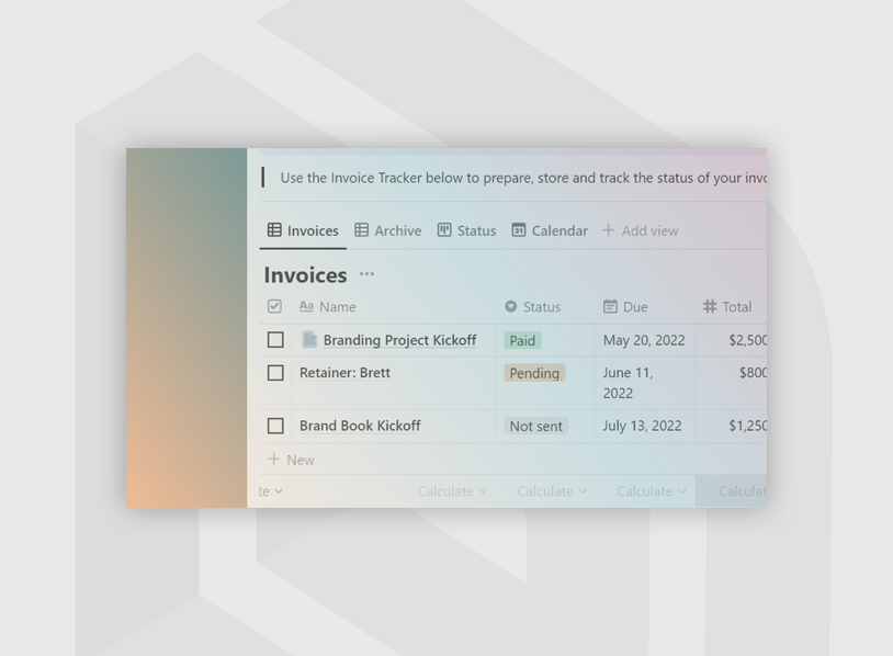 Landmark Labs Notion Invoice Template and Tracker