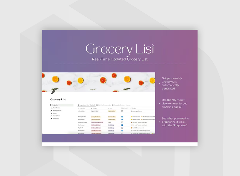 Meal Planner for Notion Dashboard