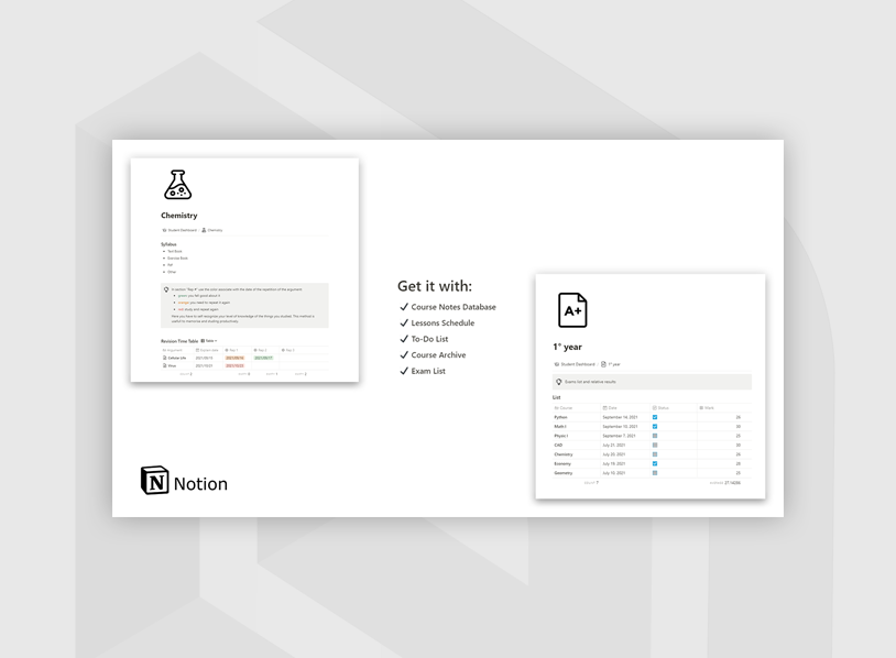 Student Dashboard Calendar Template for Notion