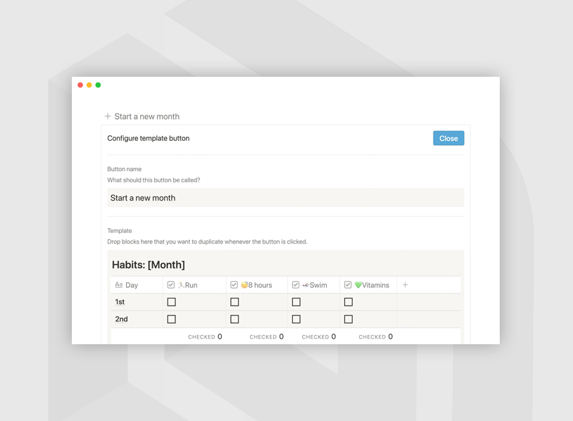 Notion's monthly habit tracker