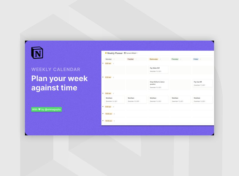 Weekly Calendar Template for Notion