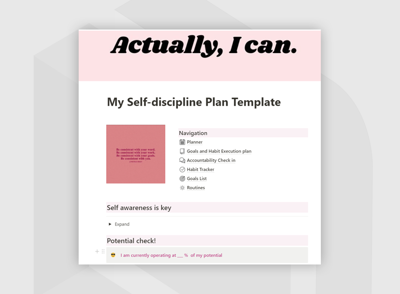 My Self-Discipline Plan Template for Notion