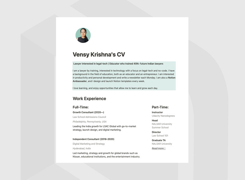 A Beautiful CV Template for Notion