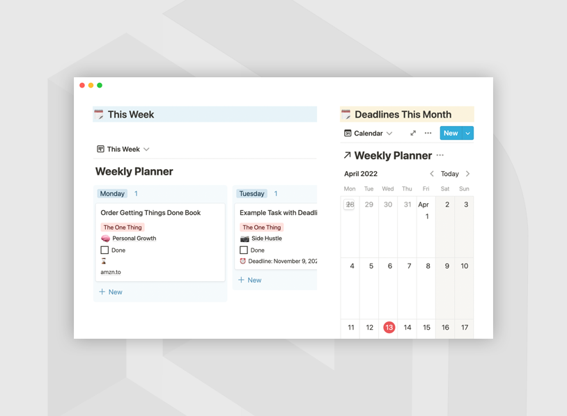 Analog weekly planner