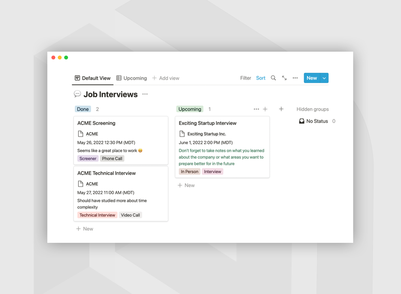Dream job search tracker