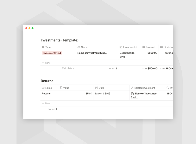Investments tracker