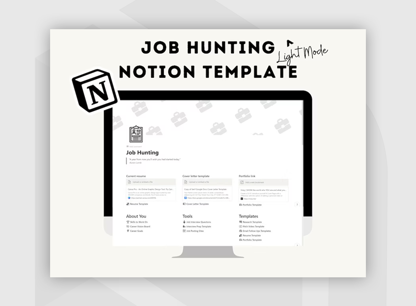 Job hunting Resume & Portfolio Examples Notion Template
