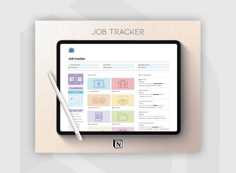 Job tracker Notion template for job seeker and freelancer workers