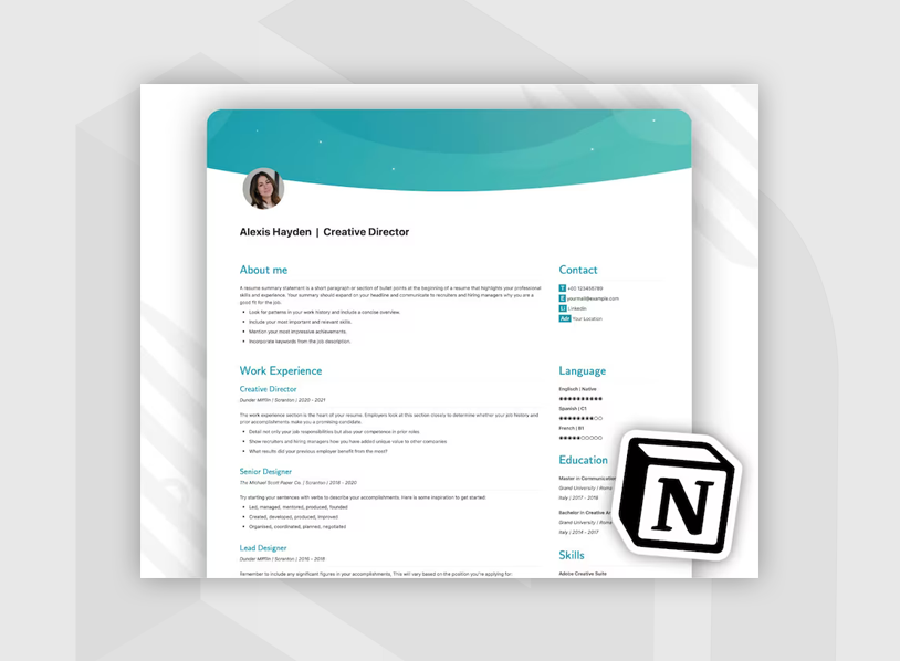 Notion - Aesthetic Resume/CV Template