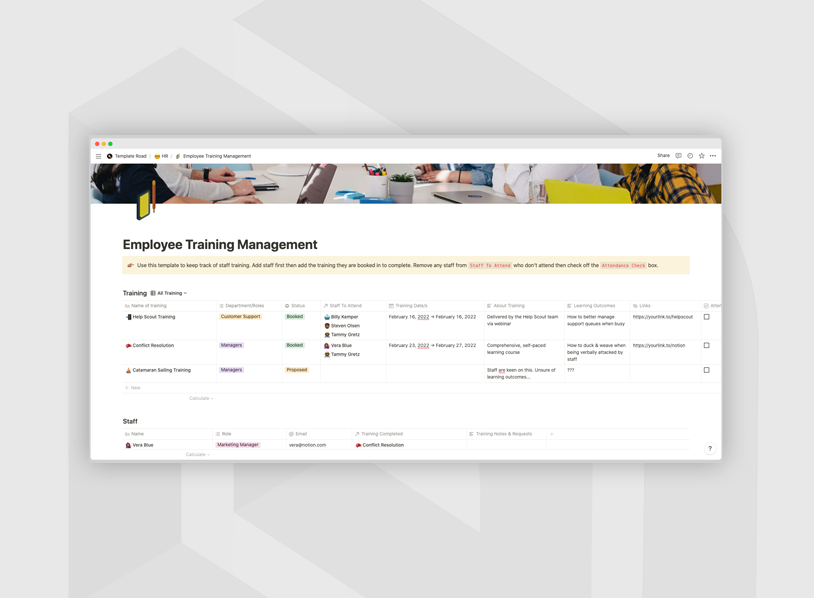 Notion Employee Training Management Template