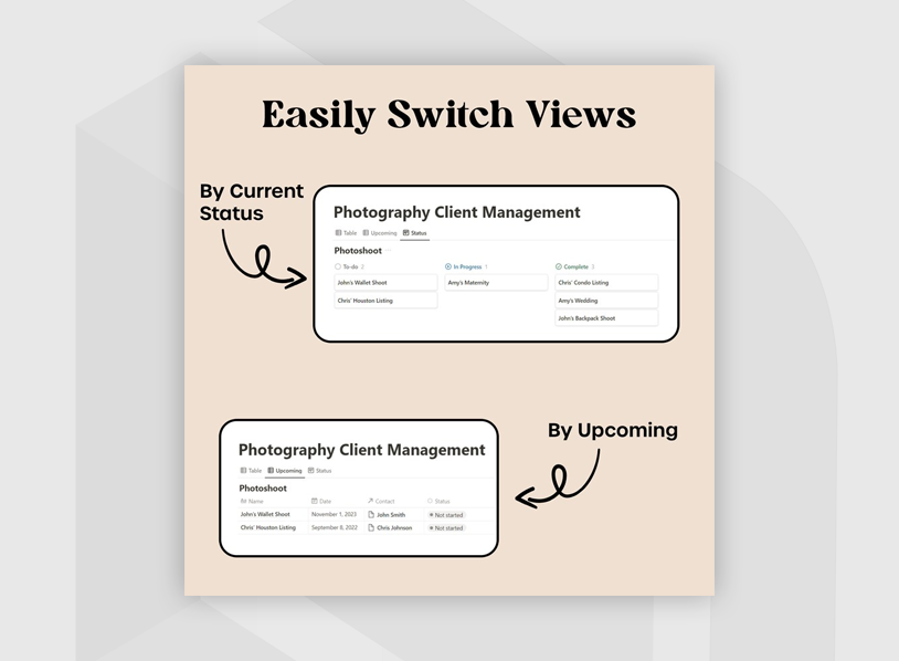 Notion template for photographer