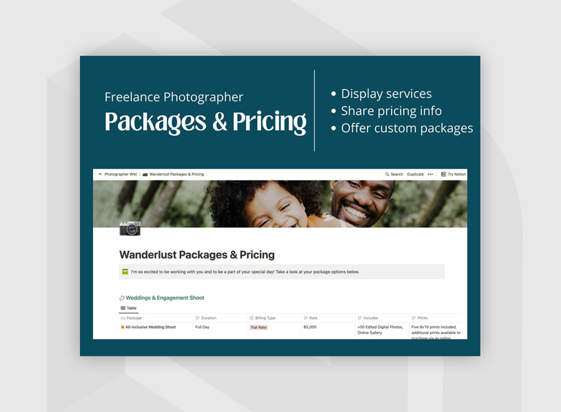 Photographer Wiki Notion Template
