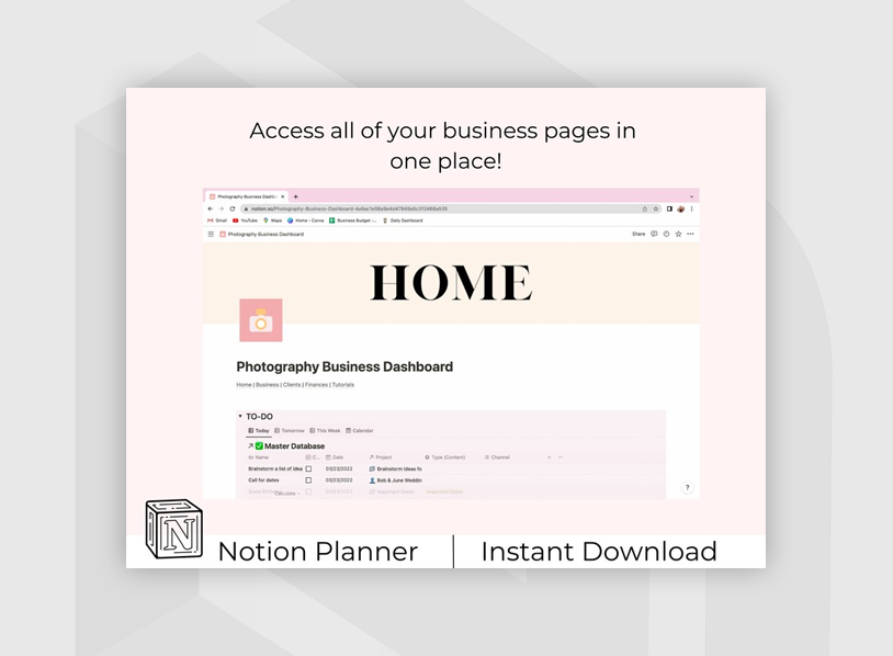 Photography Business Notion Planner,