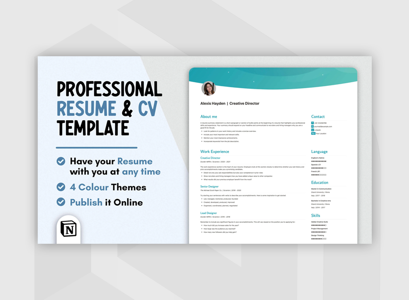 Professional Resume & CV Template | Digital 2022 Aesthetic Notion Template