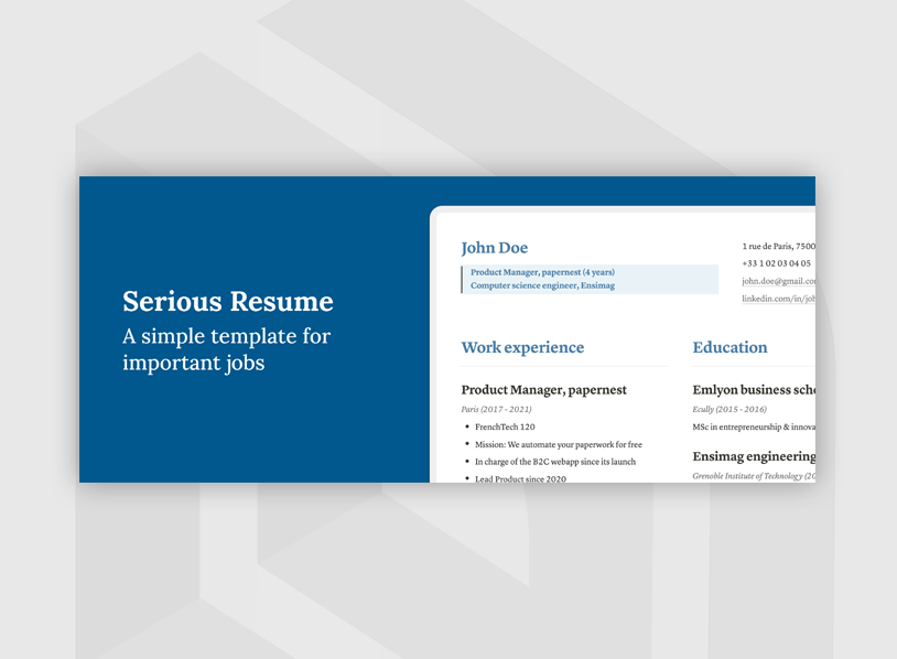 Serious Resume/CV - Notion template