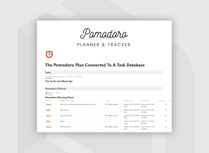 The Pomodoro Plan Connected To A Task Database