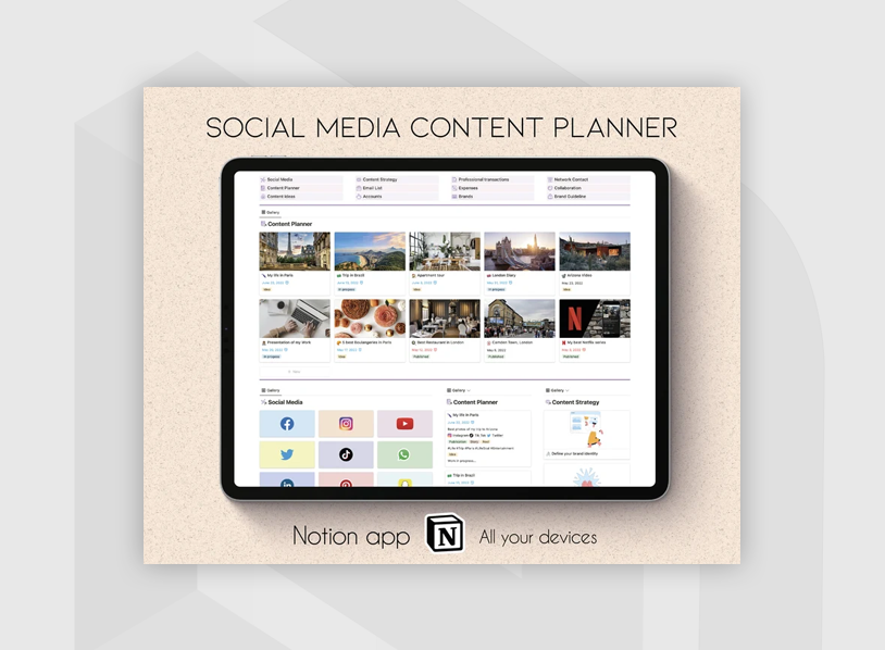 Notion Template Social Media Content Planner