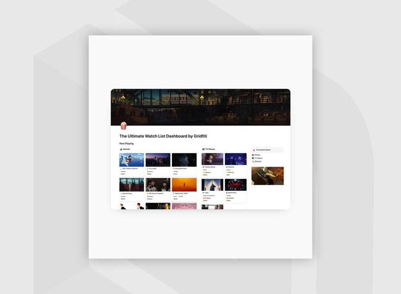 The Ultimate Movie & TV Watch List Dashboard for Notion