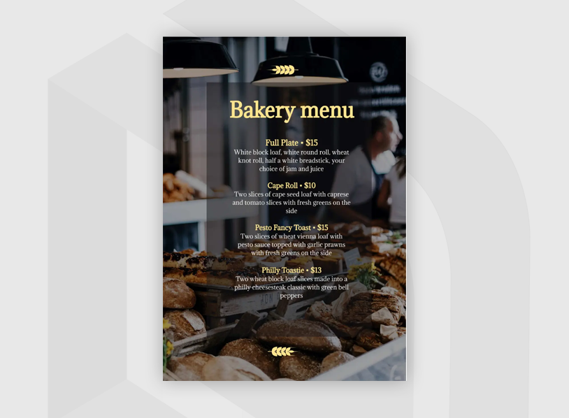 Bakery Items Menu