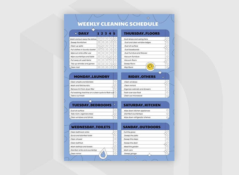 Weekly Cleaning Schedule Checklist