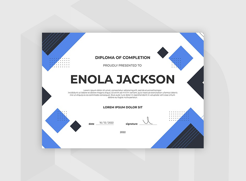 Blue Geometric Diploma Certificate