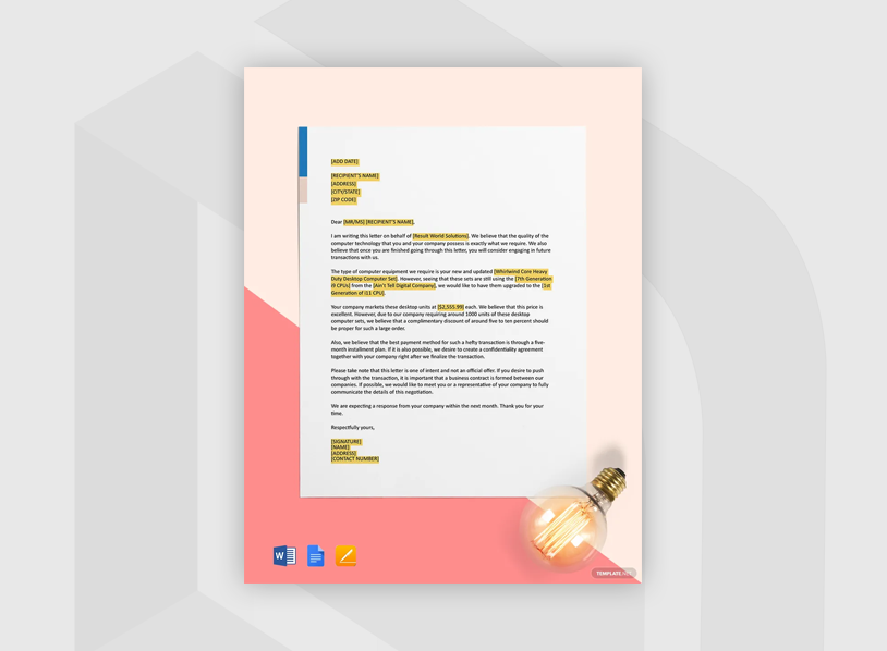 Computer Equipment Acquisitions Letter of Intent