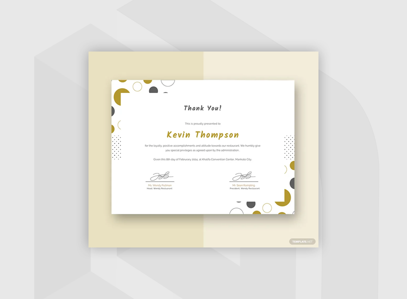 Customer Appreciation Certificate
