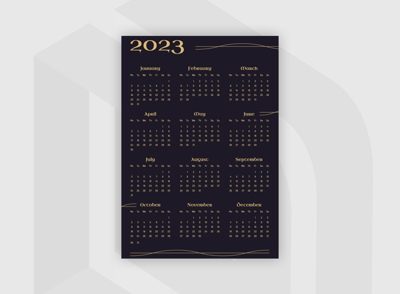 Dark-Golden Calendar Yearly