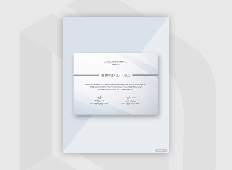 Fit to Work Certificate