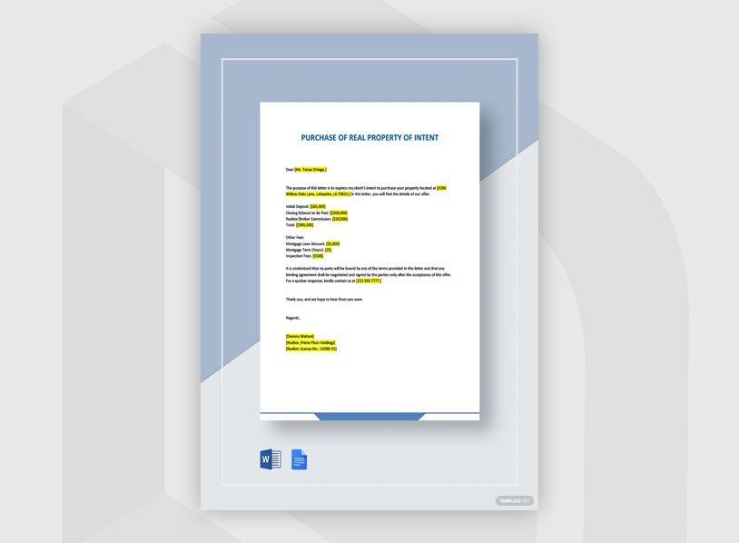Letter of Intent For Purchase of Real Property