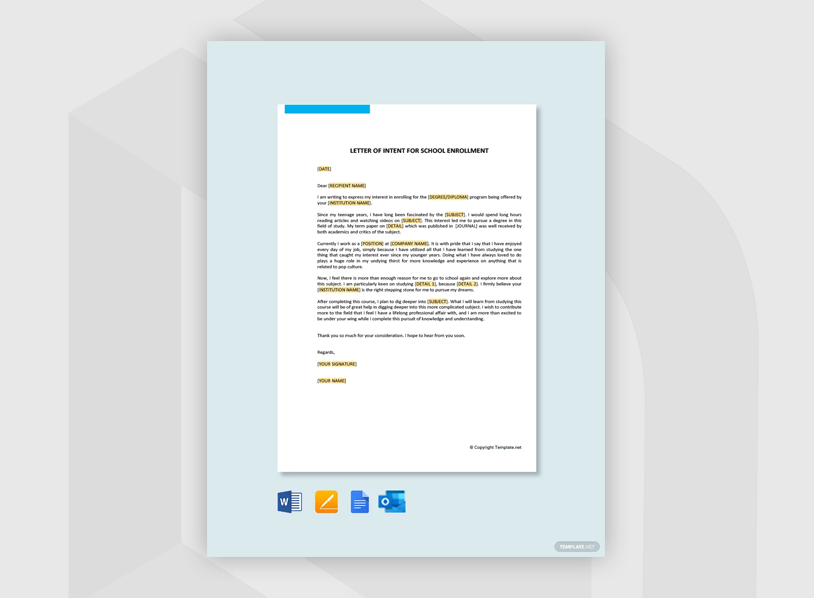 Letter of Intent for School Enrollment