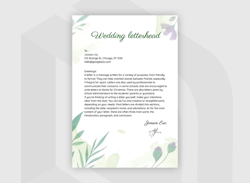 Watercolor Wedding Letterhead