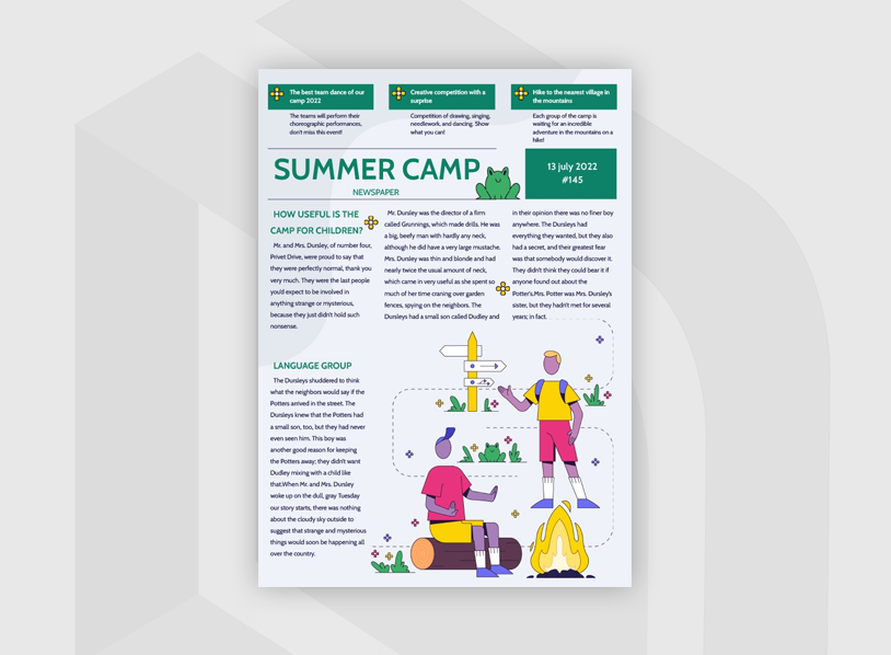 Cartoon Summer Camp Newspaper