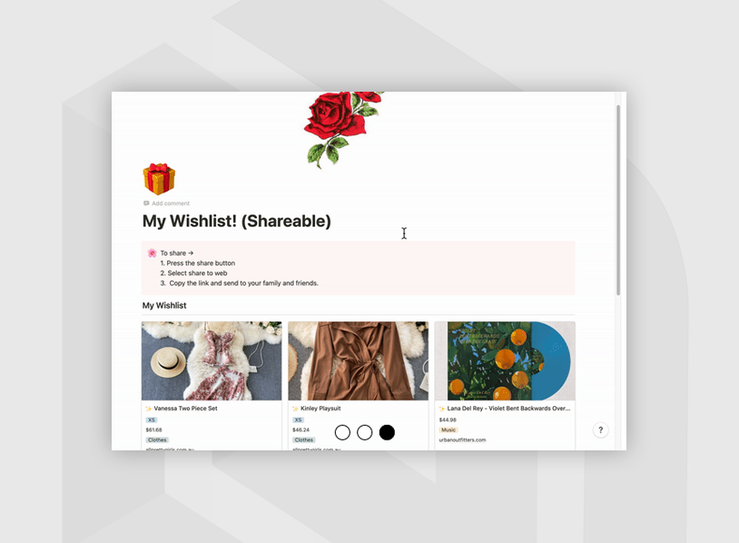 Gift Guide + Wishlist Notion Template