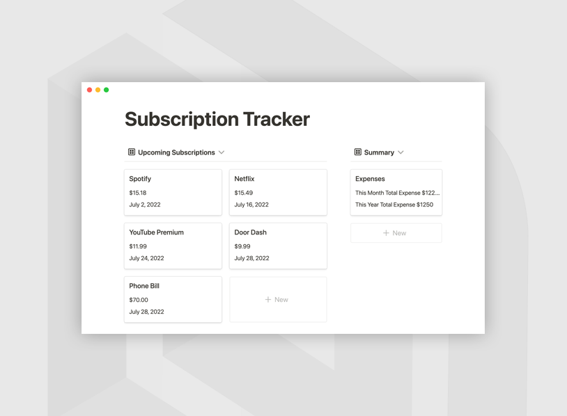 Notion Subscription tracker