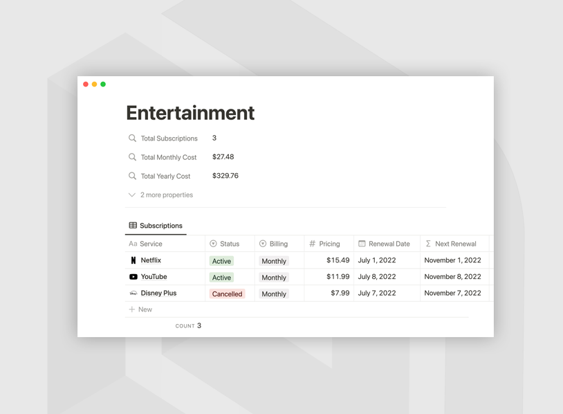 Notion Subscription tracker Template
