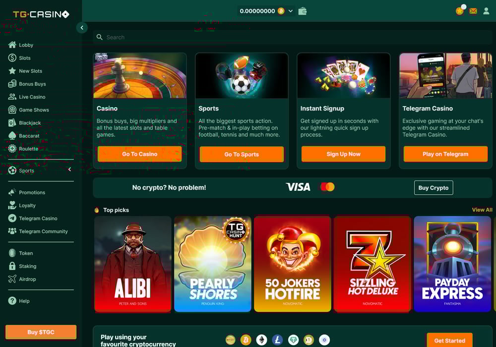 TG Casino Homepage