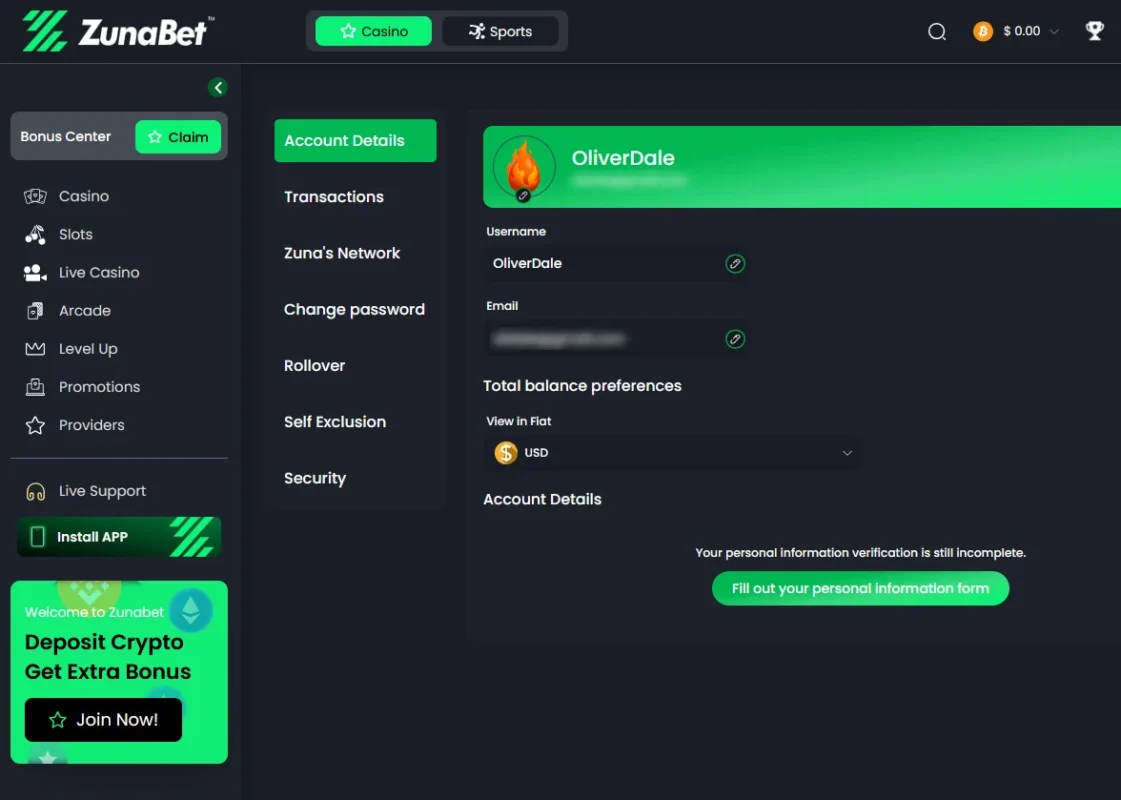 Members Area at Zunabet